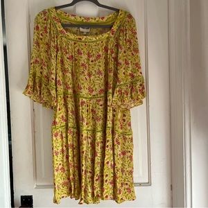 Yellow Floral Mini Dress with Pink Accents